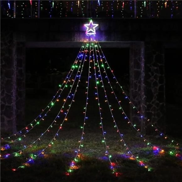 Christmas Lights, 317 LED 10ft X 9 Lights with 12" Topper Star, 8 Modes - Picture 5 of 6
